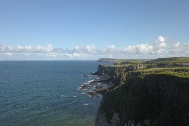 A view of Dunluce Castle and the coastline of Northern Ireland