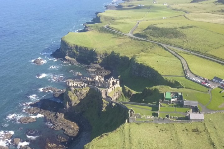 An aerial shot of Dunluce, Ireland